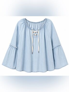 Sanctuary Chambray Lace-Up Peasant Top- M